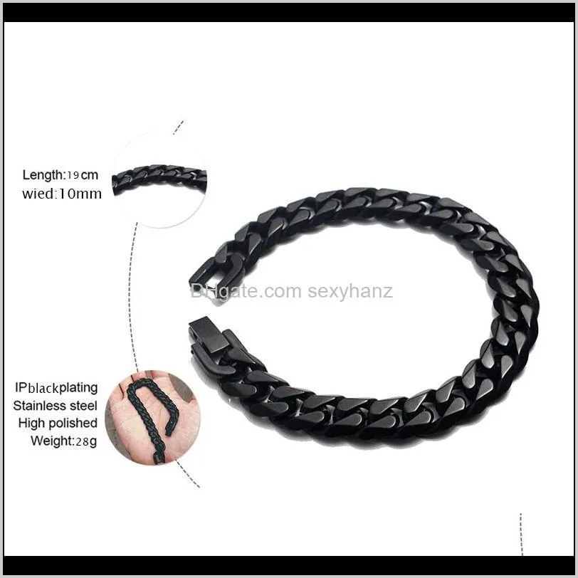 black bracelet men`s stainless steel accessories men cuban link chain on hand retro charm simple bracelets hip hop punk