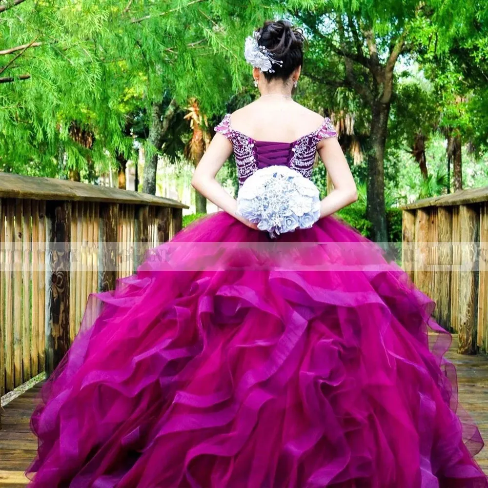 Gorgeous Ball Gown Quinceanera Dress 2022 Tulle Crystal Ruffles Sequined Falda Larga Purple Tier Sweet 15 Dress De 226 72 DHgate