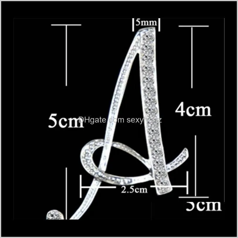 hot fashion 26 english letter brooch pins sparkling crystal silver plated alphabet brooch women men fine jewelry lover gift a336