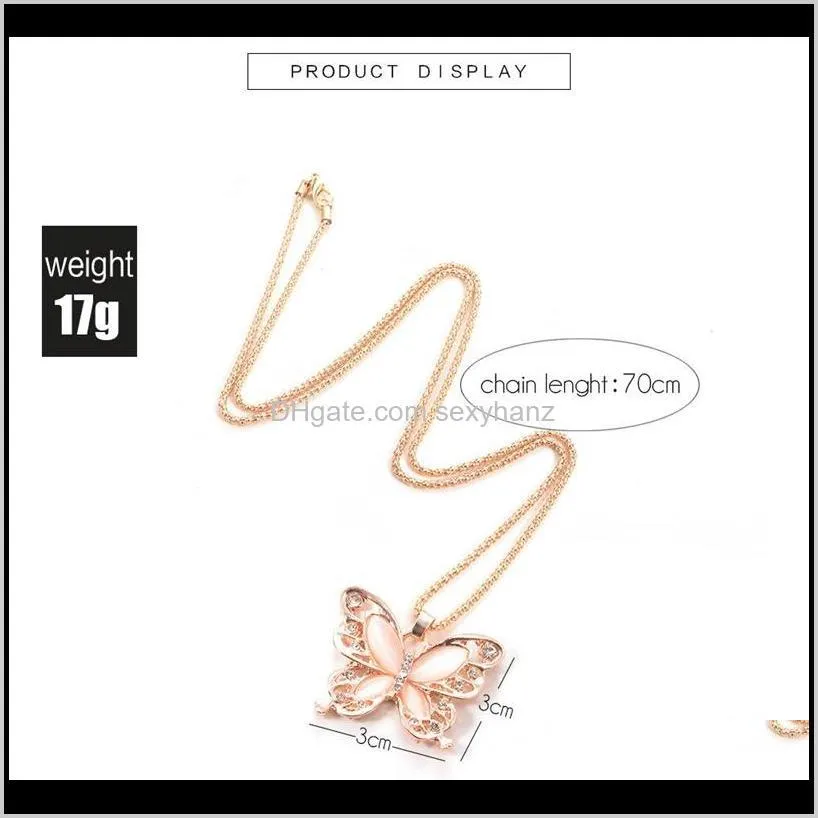 gold chain beautifully necklace fashion rose gold plated opal butterfly pendant necklace sweater chain gift charm butterfly necklace