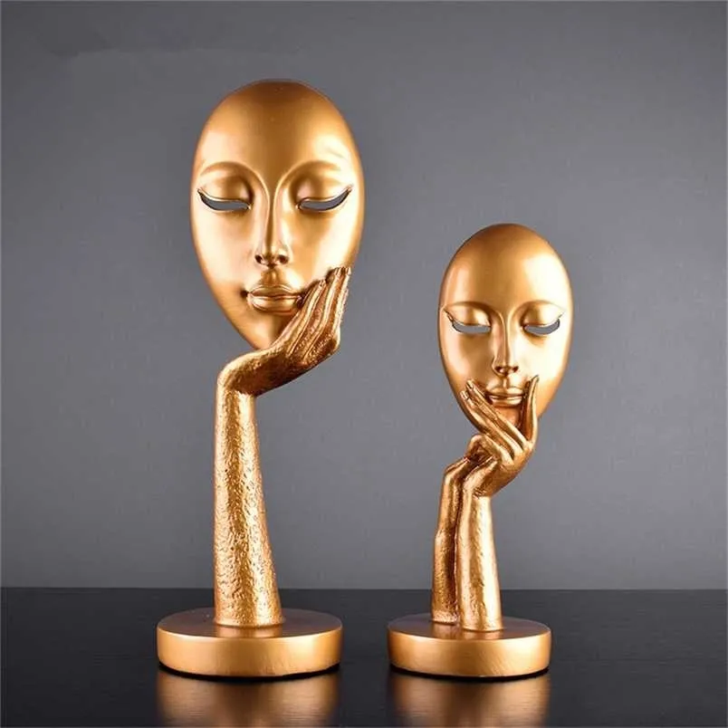 Creative Nordic Home Decoration Abstract Figure Sculpture Woman Face Mask Model Statue Resin Art Crafts Ornaments Decor 211105