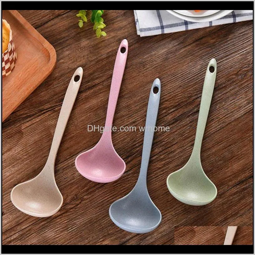 1pc 4 colors wheat straw soup spoon long handle rice ladle tableware meal dinner scoops kitchen tools