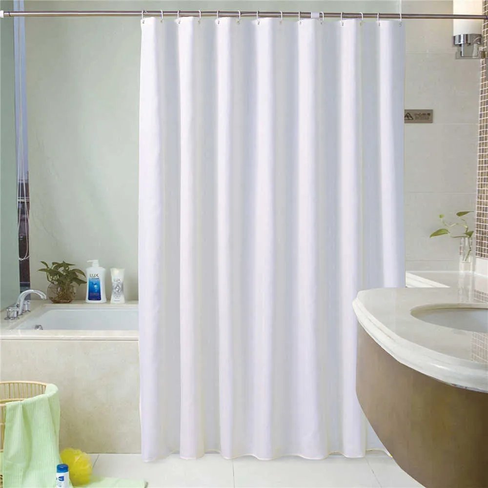 Waterproof White Shower Curtain Set With 12 Hooks Geometric Solid Bathroom Curtains Polyester Fabric Bath Curtain for Home Decor 210609