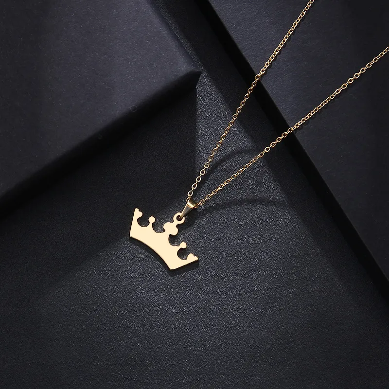 Roestvrij stalen ketting voor vrouwen Man Lover's Cartoon Crown Goud en Zilver Kleur Hanger Ketting Verlovingssieraden