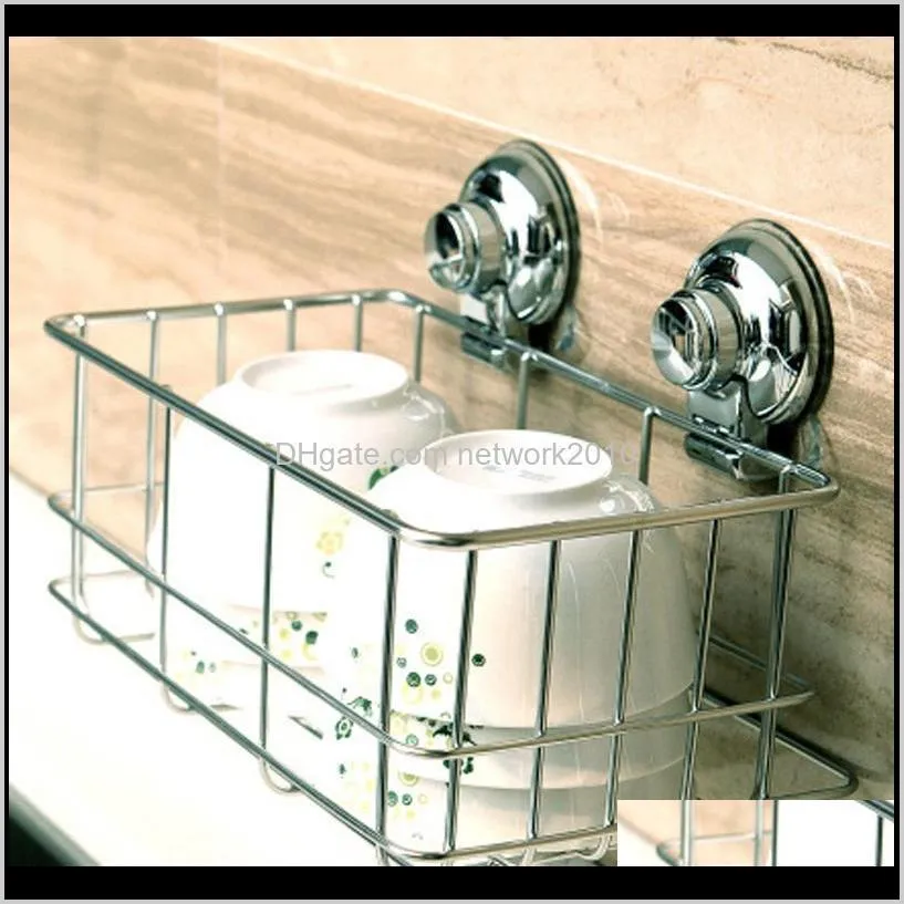 304 stainless steel strong suction shower basket dual sucker bathroom shelf washing room kitchen corner basket wall mounted rack