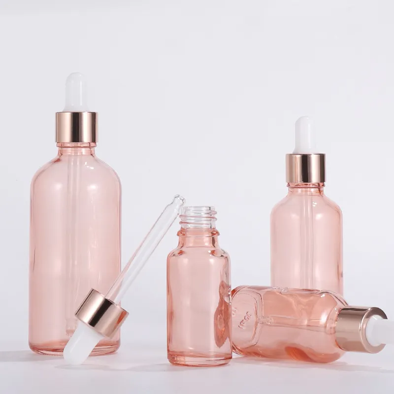 10st/parti 5-100 ml rosguldkapslock för rosa glas droppar pipettflaskor för Essence LiquidESSENTIAL/MASSAGE OLJE REFILLABLE CONTAINER