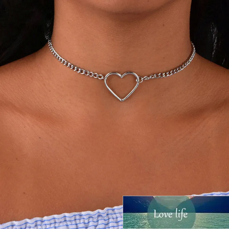 Hollow Heart Link Chain Choker Naszyjniki dla kobiet Silver Color Naszyjnik Oświadczenie Naszyjnik Łańcuch Biżuteria Party Gift Girls Cena fabryczna Ekspert Projektowa jakość