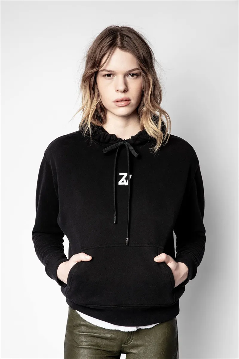 Zadig Women Hoodie Sweather Long Sleeve Printed With Drawstring Loose Sweathers Pink Black White ZV216103
