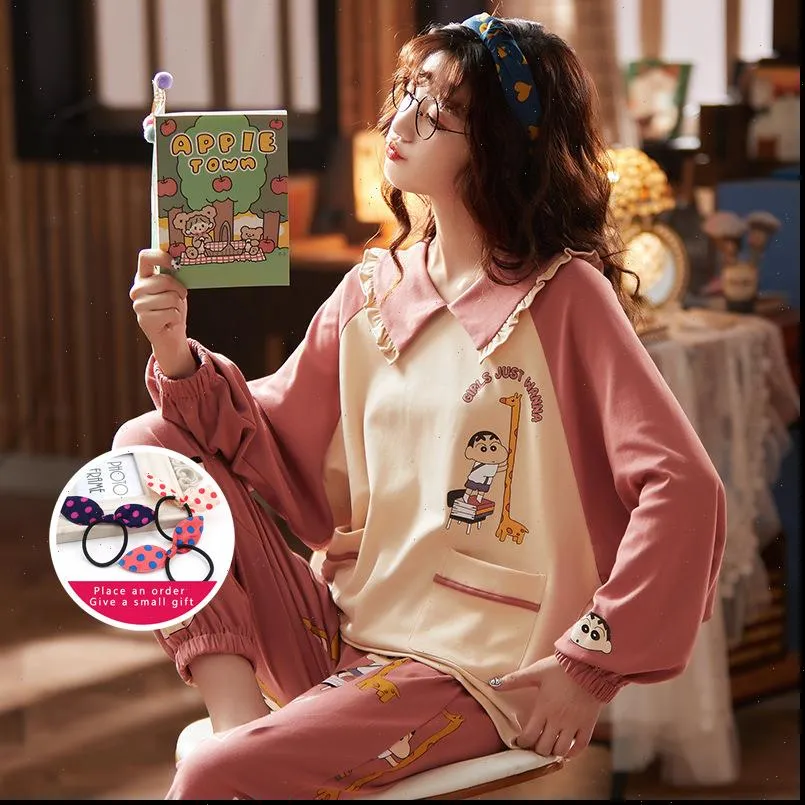 Pink Crayon Shin Chan Historieta para mujer ropa dormir pijamas otoño algodón kawaii muñeca collar