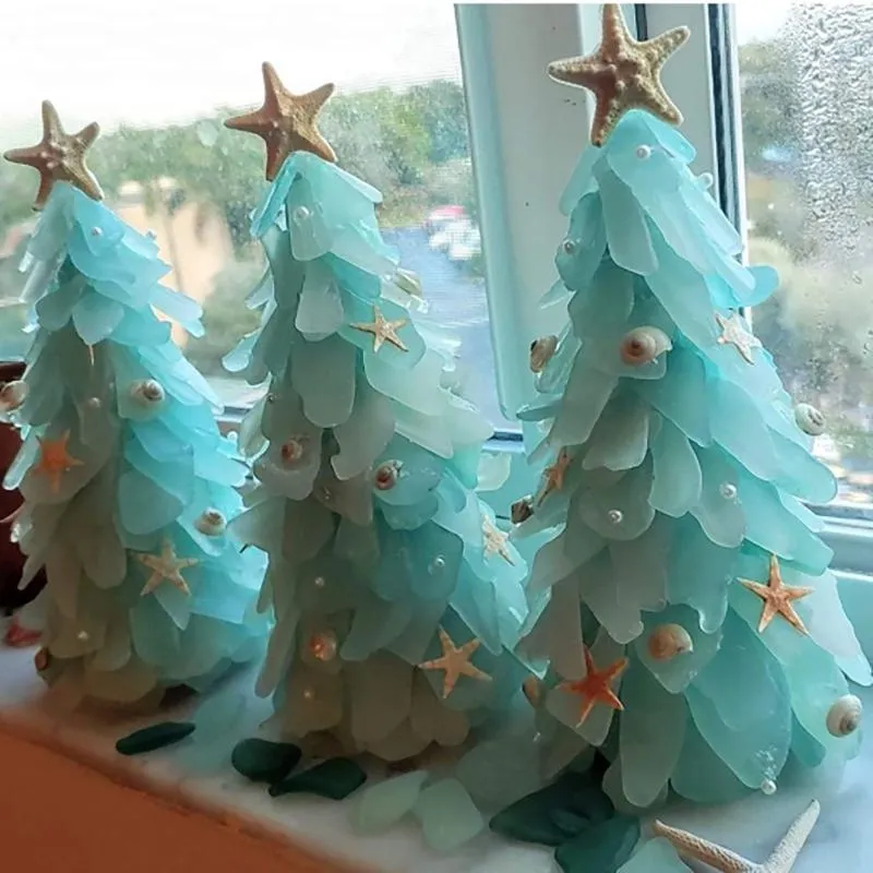 Рождественские украшения Красивые 3D творческие уникальные украшения океан пляж смола 2022 хрустальный сине-зеленый моря стеклянные наклейки дерево 1 шт.