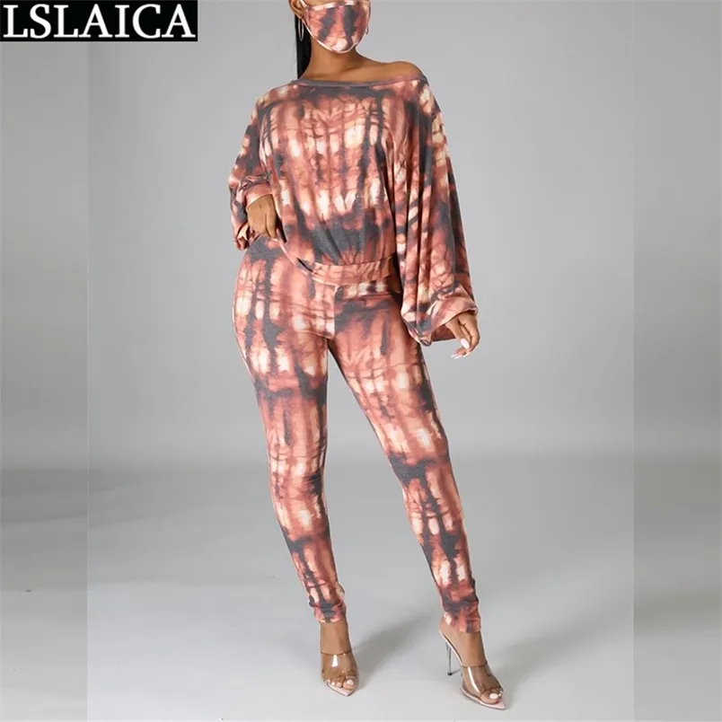 Jogging Suits for Women Slash Neck Off Shoulder Tops Pants Tie Dye Set Casual Fashion Homewear Autumn Sets s Outfits 210515