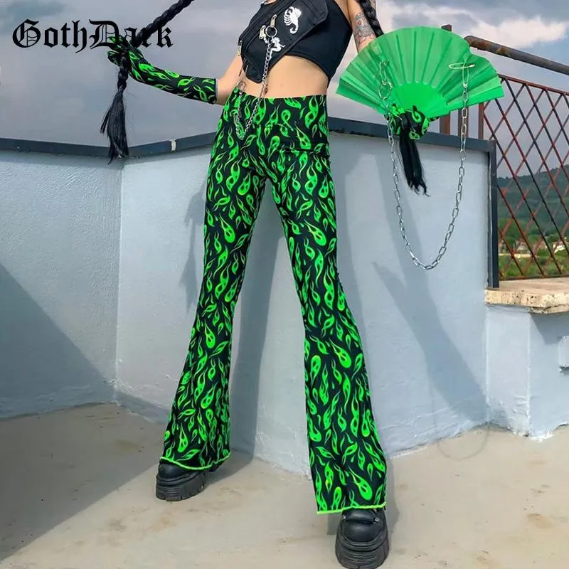 Goth escuro cyber y2k gothic estética harajuku flare calça mulheres cintura  alta punk e-girl skinny calças imprimir forma streetwear mulheres ca