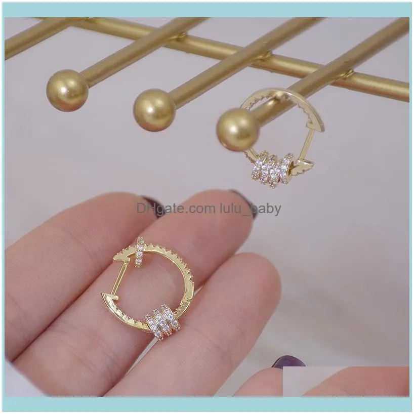 Korean Fashion Jewelry 14K Real Gold Plated Copper Inlaid CZ Zircon Small Hoop Earring Elegant Simple Round Women`s Earrings & Huggie