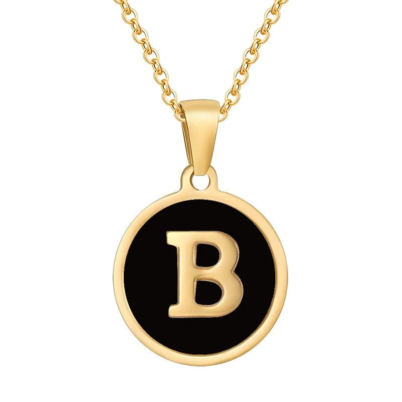 Collier Lettre Initiale Plaqué Or 18K Acier Inoxydable pour Femme, Dainty 26 Alphabet A à Z Pendentif Rond Colliers Adolescente Filles Cadeaux Noir