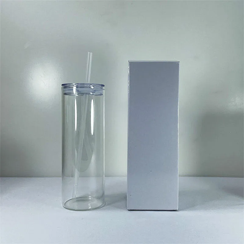 蓋とプラスチックのわらの熱転写のコーヒーマグの熱印刷ガラスの水のボトル卸売A02と25oz昇華ストレートガラスタンブラーの飲み物