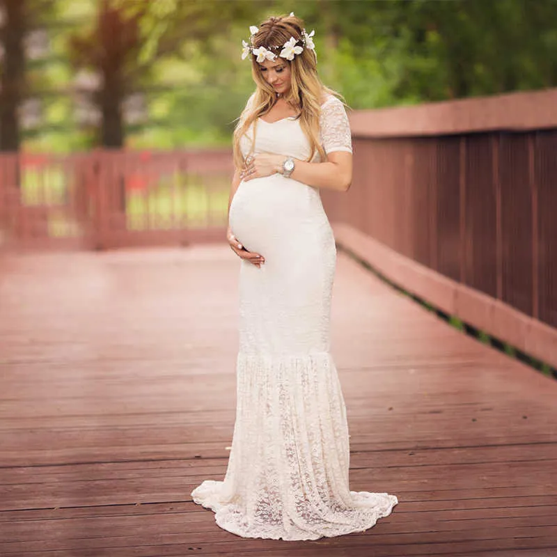 2020 Mermaid Maternity Dresses Fotografi Props Sexig Lace Maxi Maternity Gown för fotografering Kvinnor Graviditet Klänning Kläder Q0713