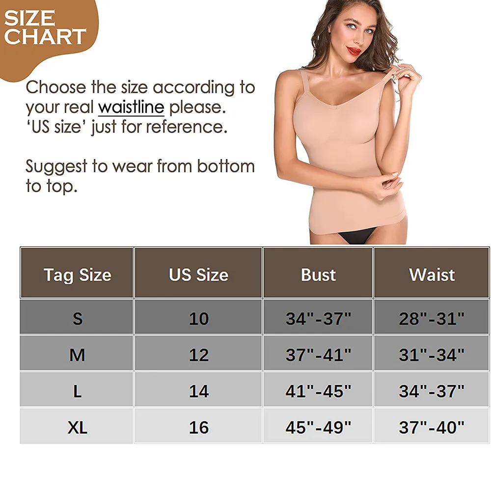 Mulheres shapewear top sem costura camisole emagrecimento shaper topo clássico conforto suave cami barracão de mesa de controle