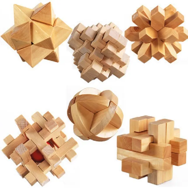 20 stks Party Gunst 3D Houten Puzzels Kongming Lock IQ Test Toy for Teens / Adults Kong Ming Locks 4.5 * 4.5cm Wood Interlocking Burr Puzzles Game Toys