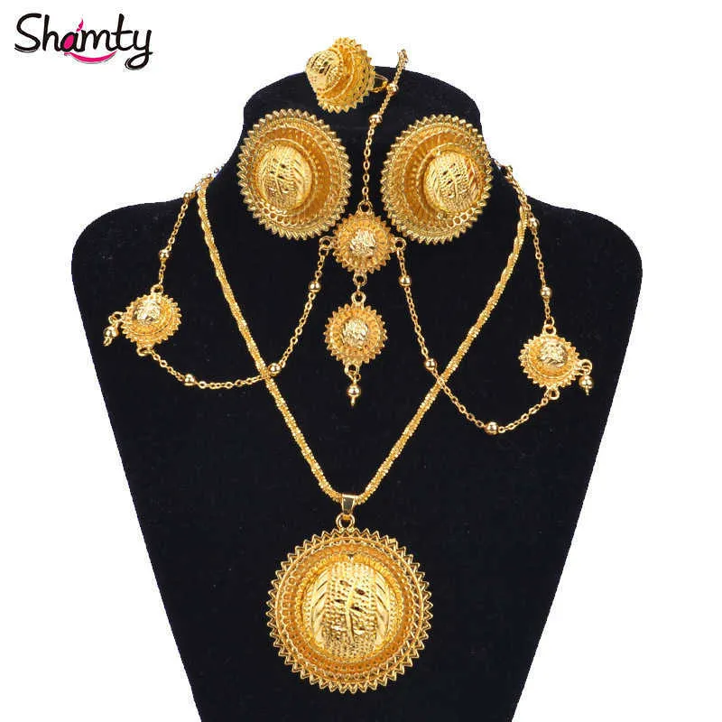 Shamty African Gold Sets Ethiopian Bridal Jewelry Habasha Style Wedding Pure Gold Color Set Nigeria Eritrea Kenya Hot A30034 H1022