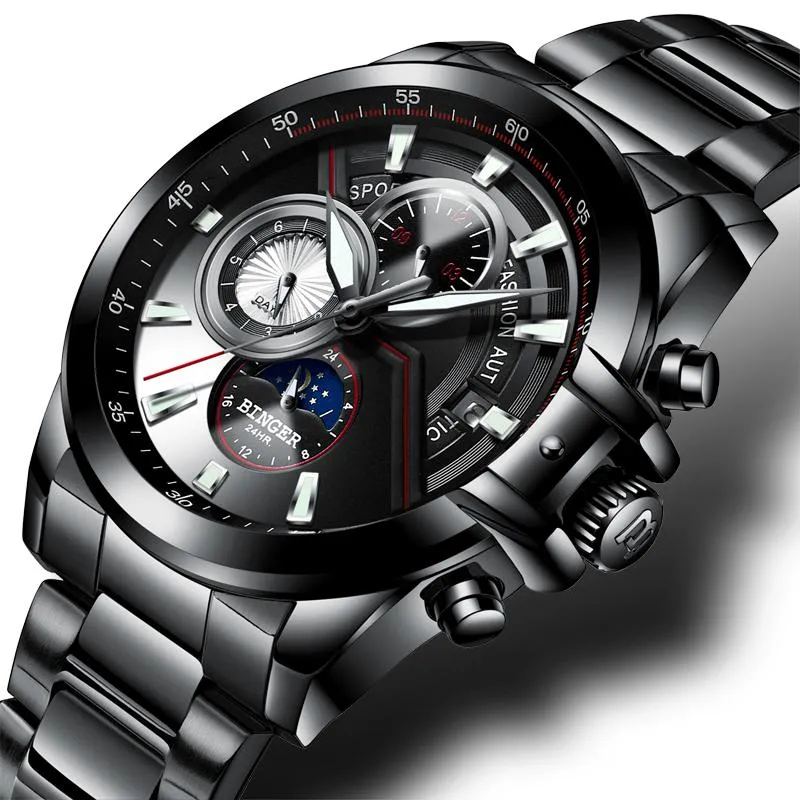 Men Watches BINGER Watch Moon Phase Luminous Male Waterproof Mechanical Wristwatches B1189-5