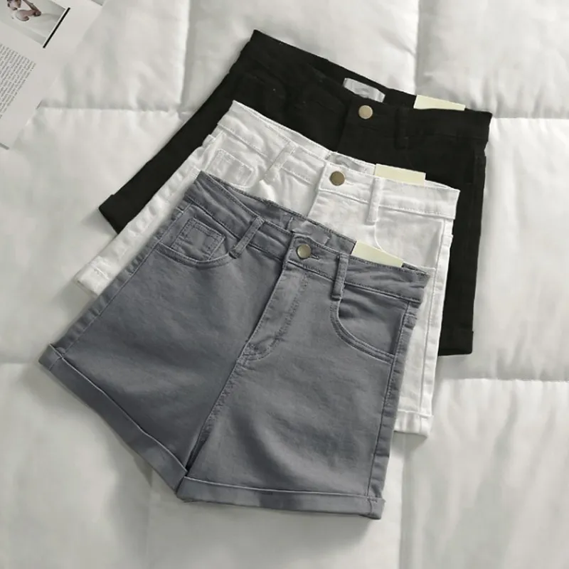 Weiße Denim-Shorts für Damen, Sommerkleidung, koreanische hohe Taille, dünne, lockere, enge Show-Hosen, Mode 210429