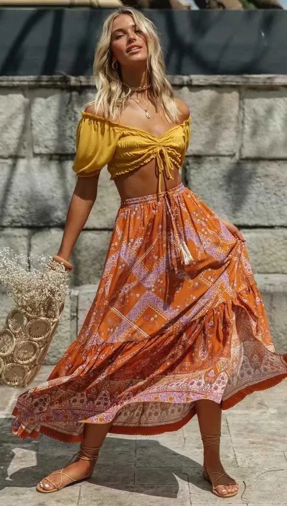 Boho clearance skirts orange