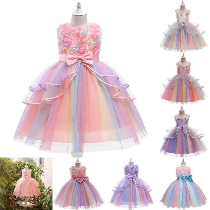 Unicorn цветок бантики платья пасхальные платье принцессы дети девушки костюм дети дня рождения свадьбы свадьба 20220225 H1