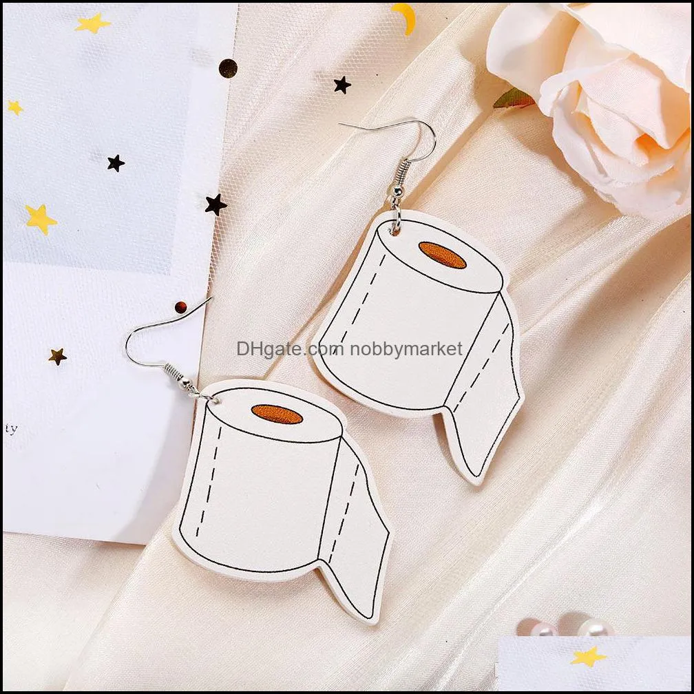 New Designer Fashion PU Leather Earrings for Women Toilet Paper Mask Print Dangle Drop Earrings Creative Personality Funny Jewelry