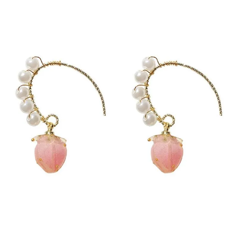Hoop Huggie Rose Flower Moucles d'oreilles Pendant Pearl Earrings Fashion Bijoux doux pour les femmes et les filles