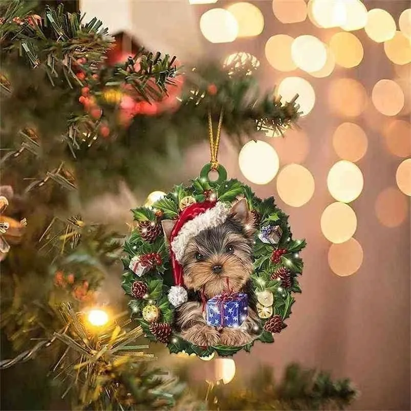أزياء عيد الميلاد شجرة عيد الميلاد شنقا قلادة الأطفال لطيف مفتاح سلسلة ثلج الكلب خشبي الديكور المنزل هدايا الأغطية Keyrings H926ZVBP