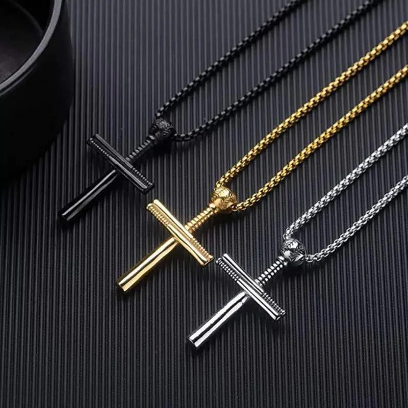 Baseball Croix Pendentif Collier Hip Hop Hommes Or Chaîne Lien Sport Style Punk Long Vintage Bijoux Colliers