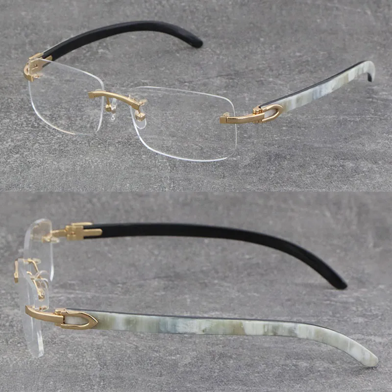 Quality White Inside Black Buffalo Horn Frame Man Woman Optical Original Wood Eyeglasses 18K Gold Frame glasses Rimless 8200757 Unisex Eyewear Size:57-18-140mm