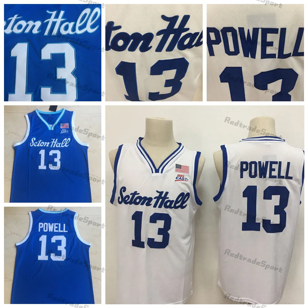 MI08 MENS NCAA MYLES POWELL 13 SETON HALL UNIVERSICE COLLEGE 농구 유니폼 블루 흰색 스티치 셔츠 저지 S-XXL