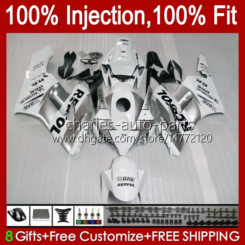 Injection Mold 100% Fit For HONDA Fairings CBR1000 CBR 1000 RR CC 04-05 Body 52No.6 CBR 1000RR 1000CC 2004 2005 CBR-1000 CBR1000RR 04 05 OEM Full Fairing Repsol silver white