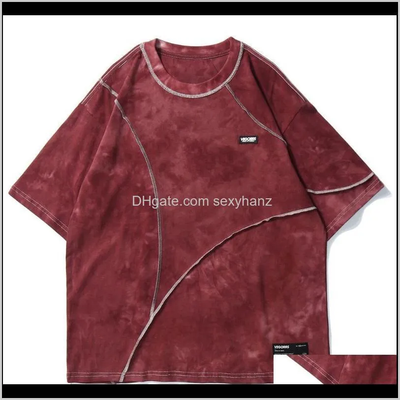 Koszulki S Odzież Odzież Drop Delivery 2021 Solid Color Tie Dye T Shirt Męskie Hip Hop Harajuku Luźne Topy Tees Casual Oversize Streetwear