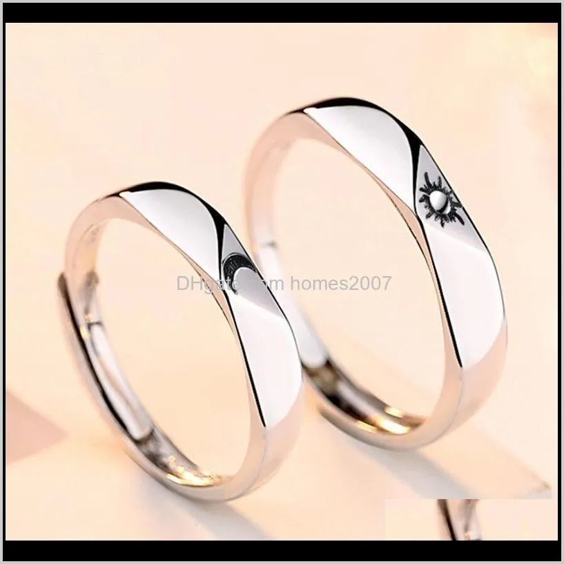 couple opening sun moon ring minimalist silver color adjustable for men women friend engagement jewelry wedding rings