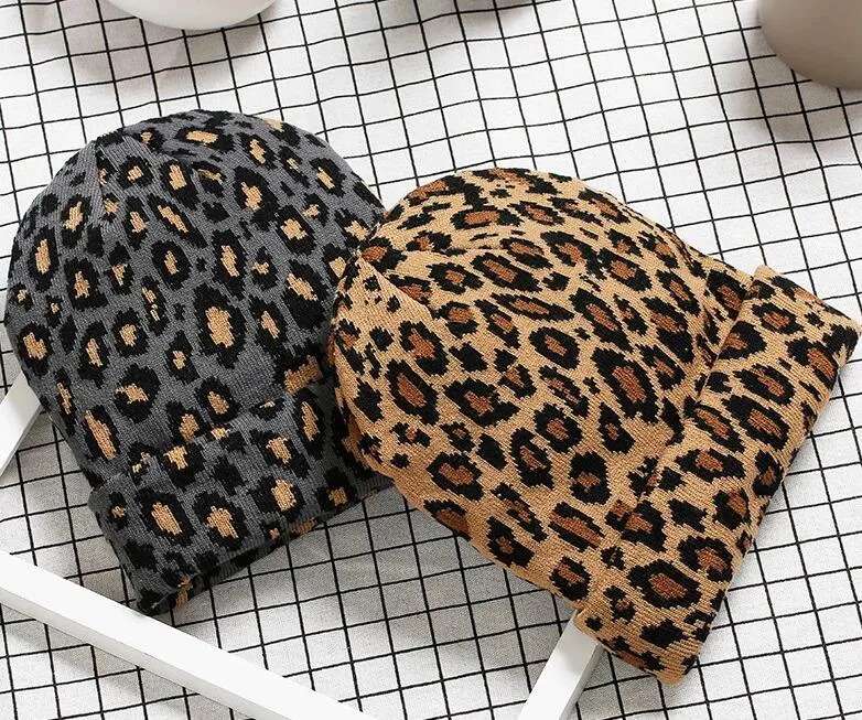 Ladies winter leopard hat fashion women wool warm knitted hats animal print beanies cap gorros mujer invierno thicken bonnet GC708