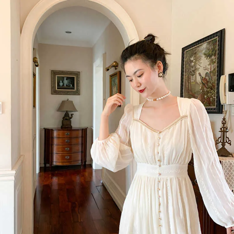elegant modest dresses for wedding guests Tang Gongzi French white dress for tea break, waist slimming, high-end –  Lee Nhi Boutique