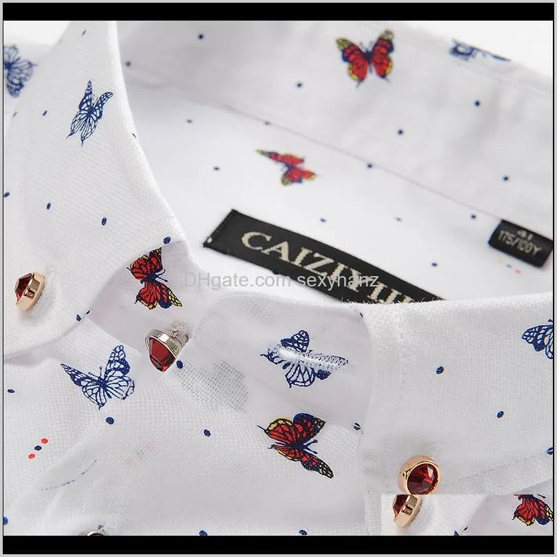 wholesale- caiziyijia summer 2017 men`s short-sleeve butterfly floral print shirts square collar comfort soft casual slim fit cotton