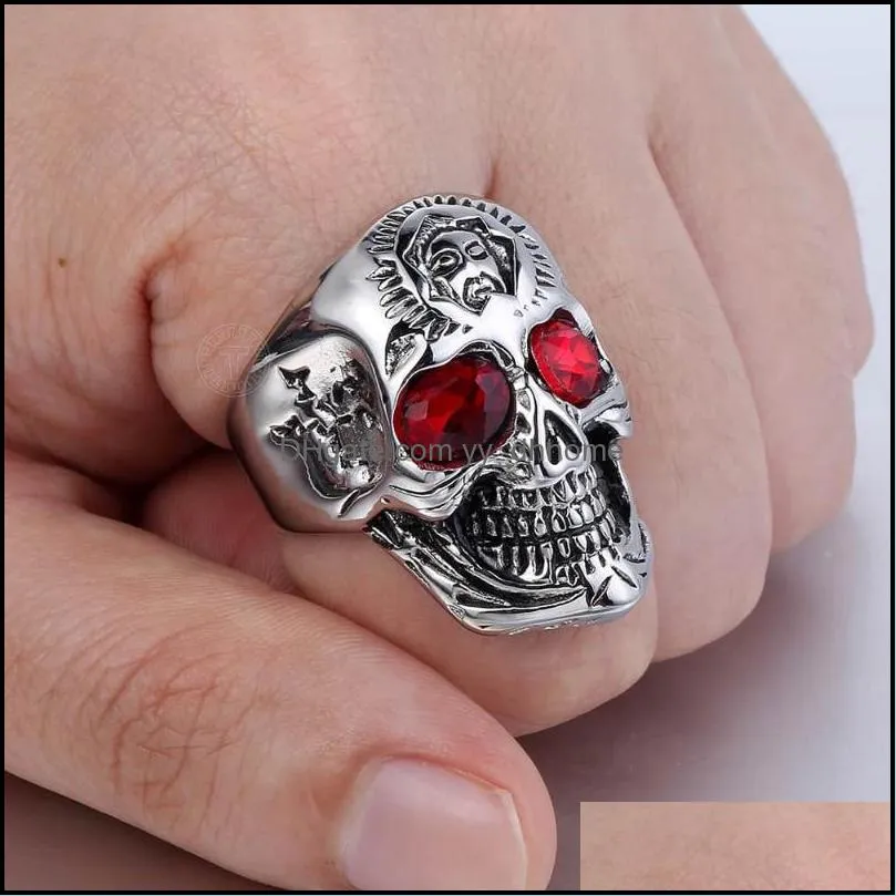 Mens Skull Ring Jewelry Gifts 316L Stainless Steel Rings For Men Biker Style Black Gold Silver Color LHR95 Cluster