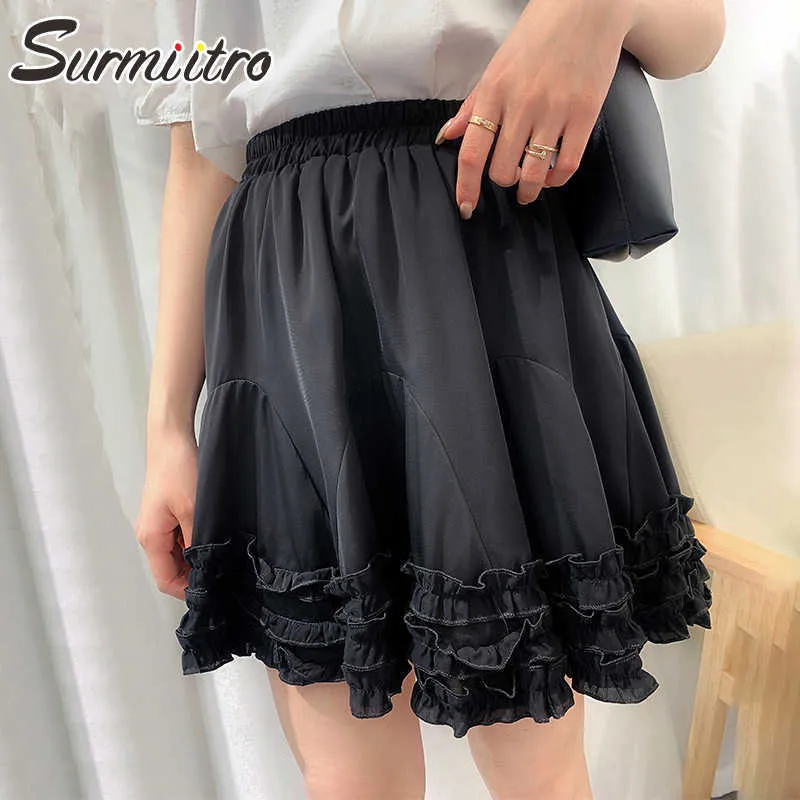 Surmiitro super kwaliteit zomer witte zwarte laciness mini rok vrouwen Koreaanse stijl esthetische hoge taille lange rok vrouw 210712
