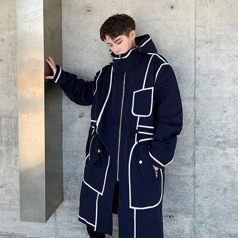 激安ランキング 男性のトレンチコート男性の縞模様のスプライスの上着のオーバーコート男性女性フード付きコートストリートウェアヒップホップルースカジュアルロングウインドブレーカージャケット 最終販売です Edceisa Com Pe