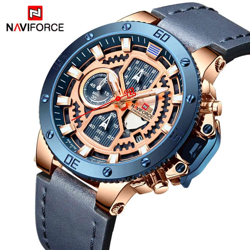 مشاهدة الرجال الأزياء الساعات الرياضية naviforce أعلى الفاخرة جلدية ماء كوارتز ساعة اليد كرونوغراف تاريخ الذكور ساعة 210517