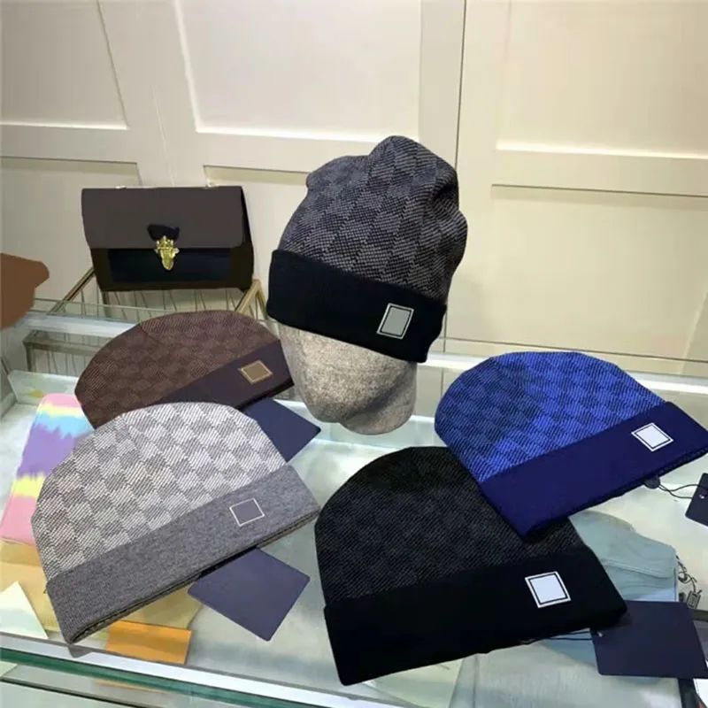 5 Färg Gitter Mönster Tryckt Mössa Designer Män Stickad Keps Lyx Mode Höst Vinter Varm Ull Mössa Dam Kepsar Herr Beanies D2111126HL