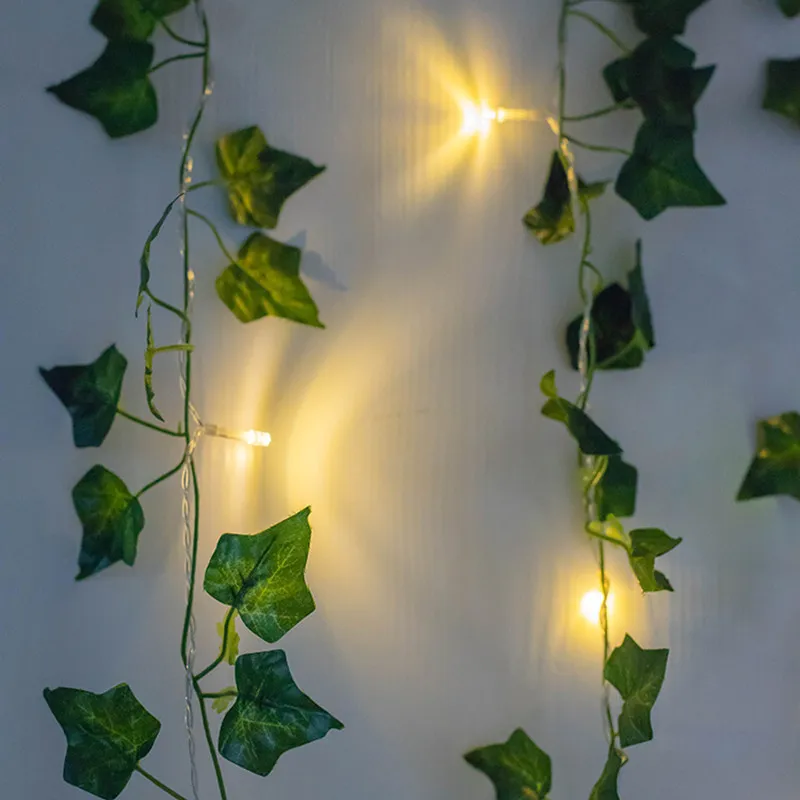 Decorazioni natalizie Simulazione di luci a stringa a LED Foglia verde Pianta rampicante in rattan Matrimonio del Ringraziamento Scatola batteria USB luce decorativa