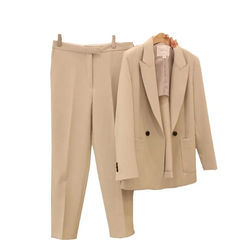 Leisure Jacket Women's Suit Fashion Loose Nine-minute Trousers Business And Professional Two-piece Two Piece Pants