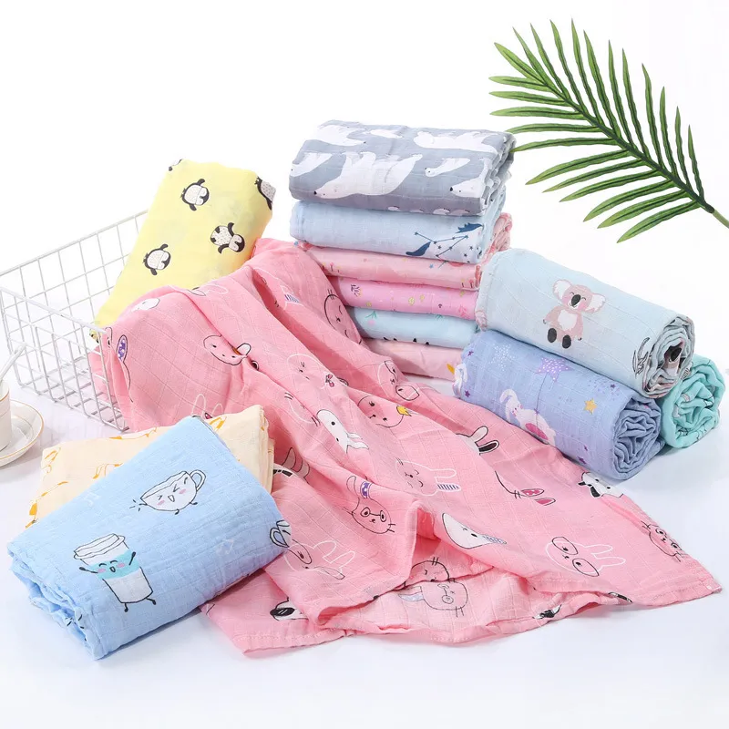 Baby Blanket Bamboo Cotton Cartoon Printed Swaddling Newborn Muslin Blankets Muslim Scarf Thin Summer Air Conditioner Quilt wmq1348