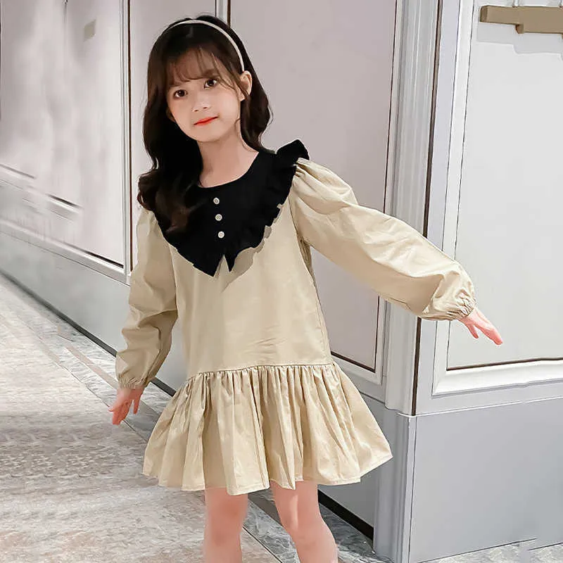 4 do 14 lat Dzieci i nastolatki dziewczyny patchwork księżniczka suknia dzieci 2021 wiosna koreański bawełna casual odzież elegancki, # 9414 Q0716