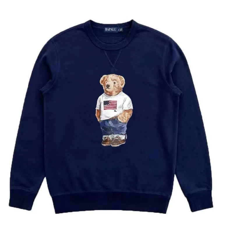 2022 Novo puxador de mangas compridas de mangas compridas urso pólos de camisa desenho de camiseta urso urso de impressão redonda solta no pescoço urso