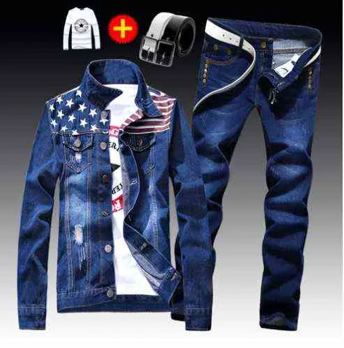 2pcs Set New Mens Denim Jacket Jeans Pants Slim Fit Boys Casual Letters  Printed Coat Trousers Jacket Handsome Men's Clothing - Men's Sets -  AliExpress